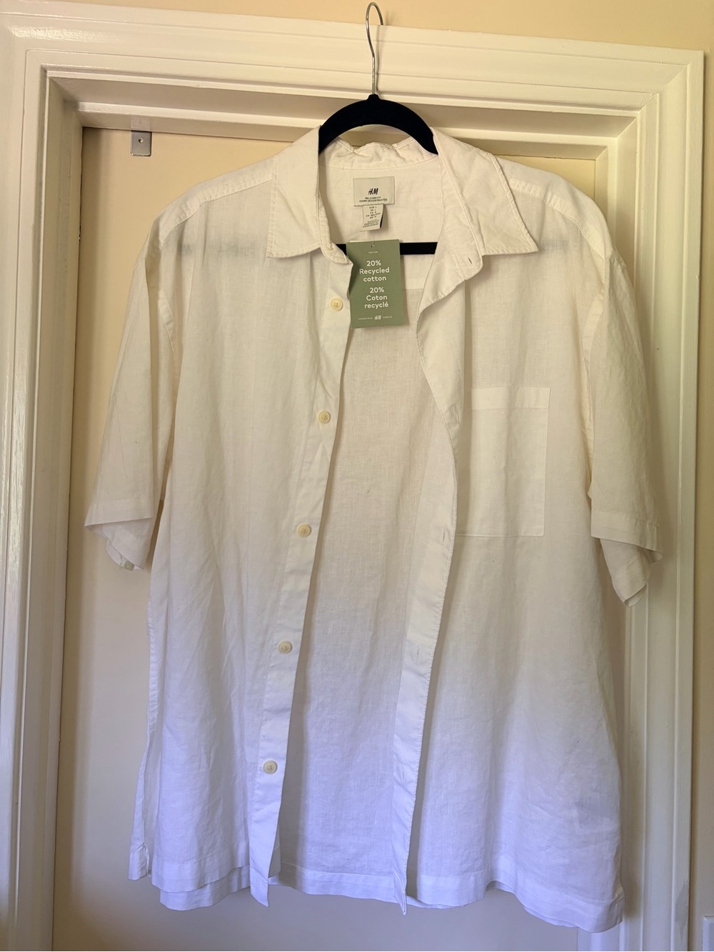 NWT H&M Men's Short Sleeve Linen-Blend Shirt — White